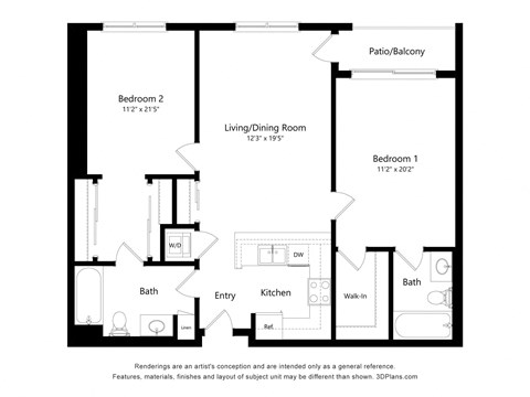 a floor plan of a residence with a bedroom and a living room